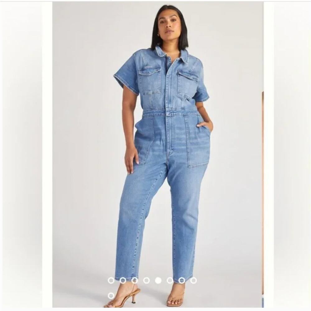 NEW $169 Good American Blue Denim Fit For Success Jumpsuit